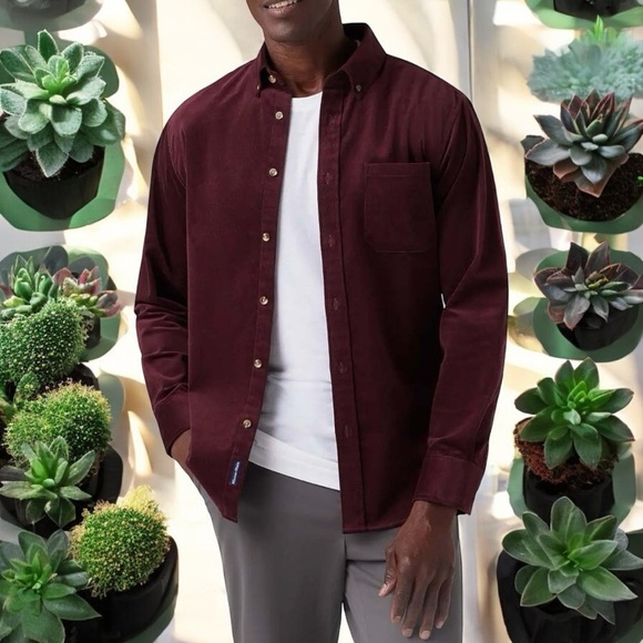 NEW Weatherproof Burgundy Corduroy Comfort Button-Up Shirt Outdoors Holiday M - Picture 1 of 10